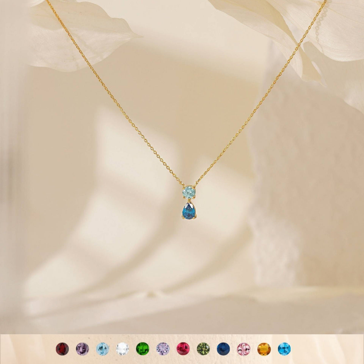 18K gold plated birthstone necklace with vintage zircon pendant – STUD