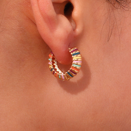 Vintage 19mm enamel hoop earrings – colorful, 18K gold-plated, waterproof by STUD (Shop Till You Drop)