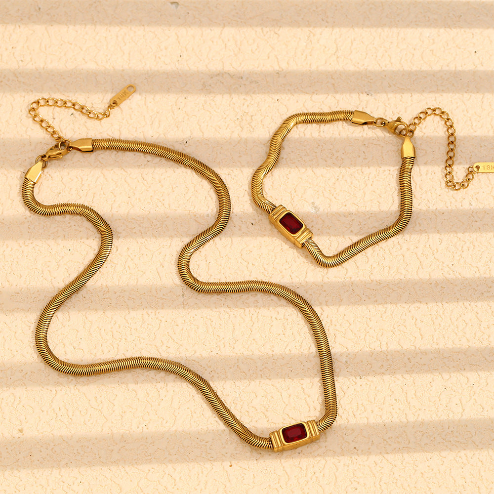 Red Zircon Snake Chain Bracelet