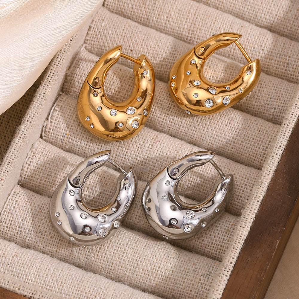 Fashionable Silver Twisted Starry Sky Hoop Earrings