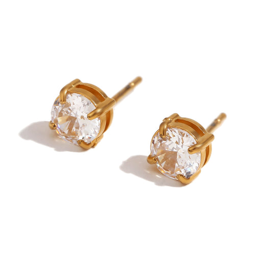 Close View of Gold paperclip link earrings with zircon accents – 18K gold-plated, waterproof by STUD (Shop Till You Drop)