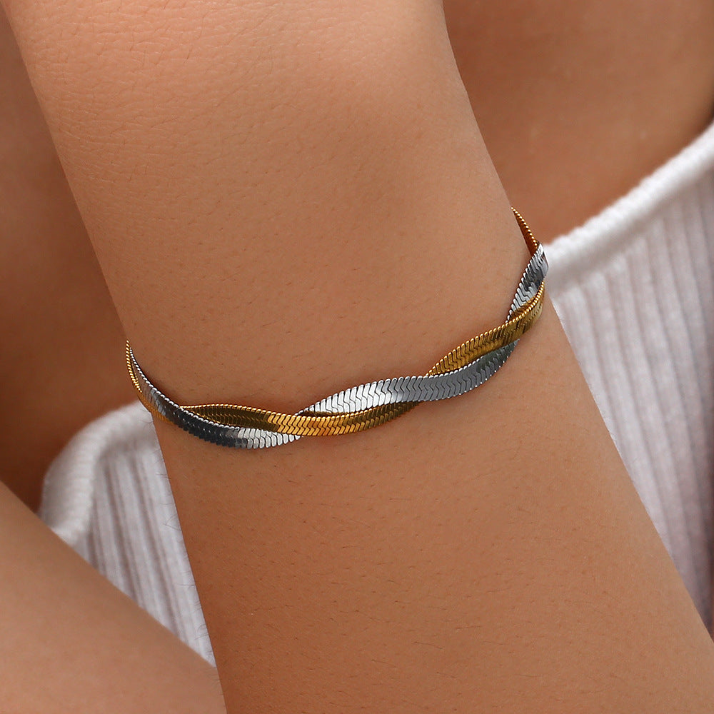 18K gold plated twist duo snake bracelet in silver and gold tones – STUD