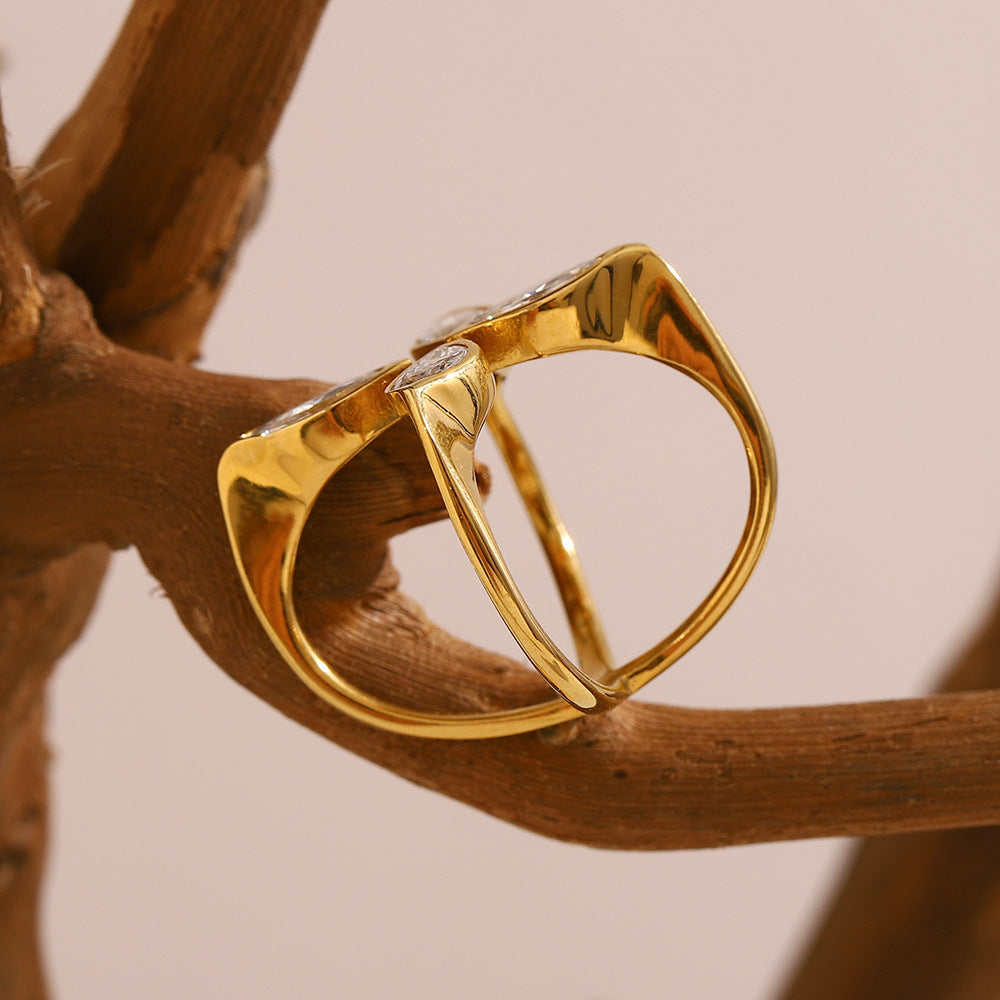18K gold plated serpent crossover ring with marquise-cut zircon stones – STUD
