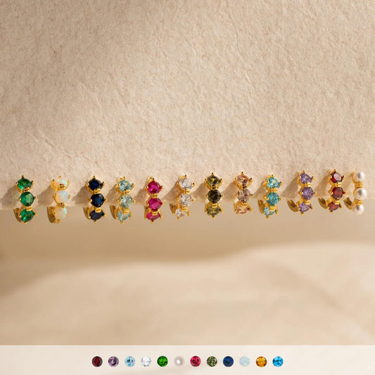 Gold Birthstone Stud Earrings – Zodiac-Inspired Set | STUD