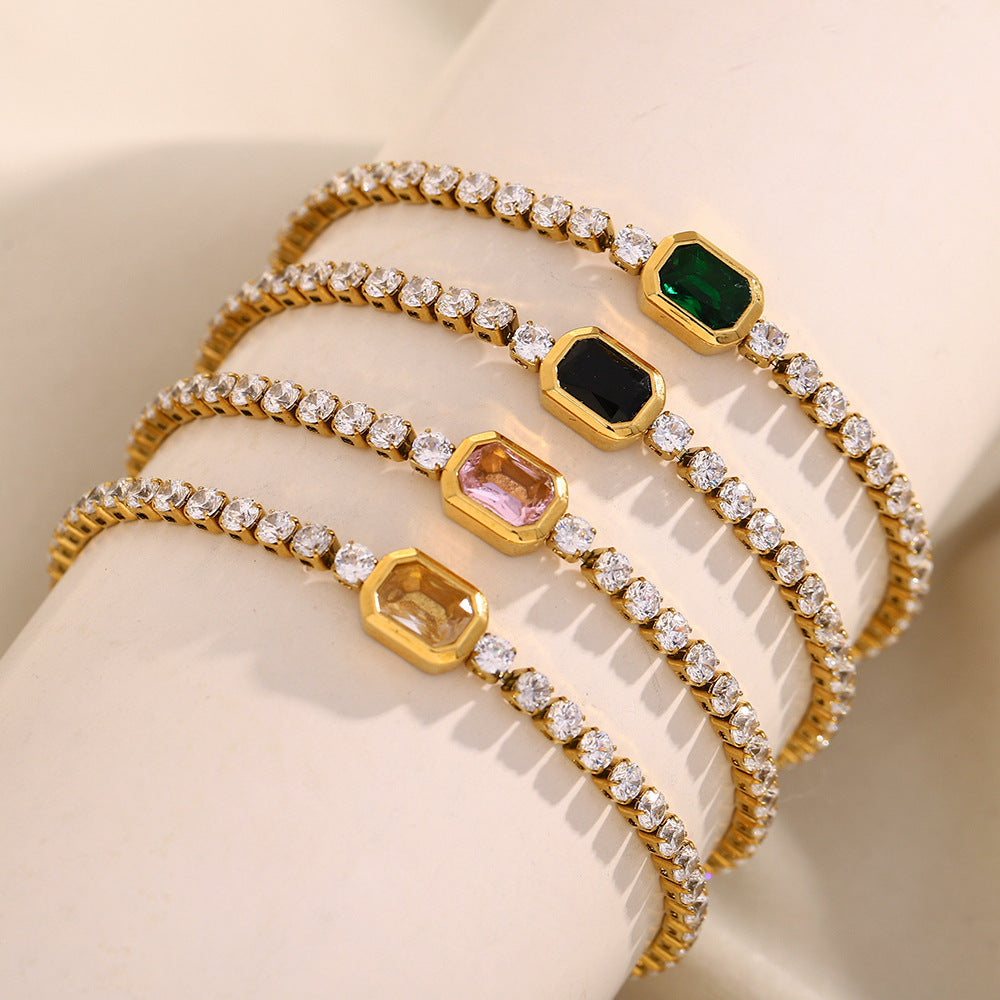 18K gold plated tennis bracelet with zircon and gemstone centerpiece – STUD