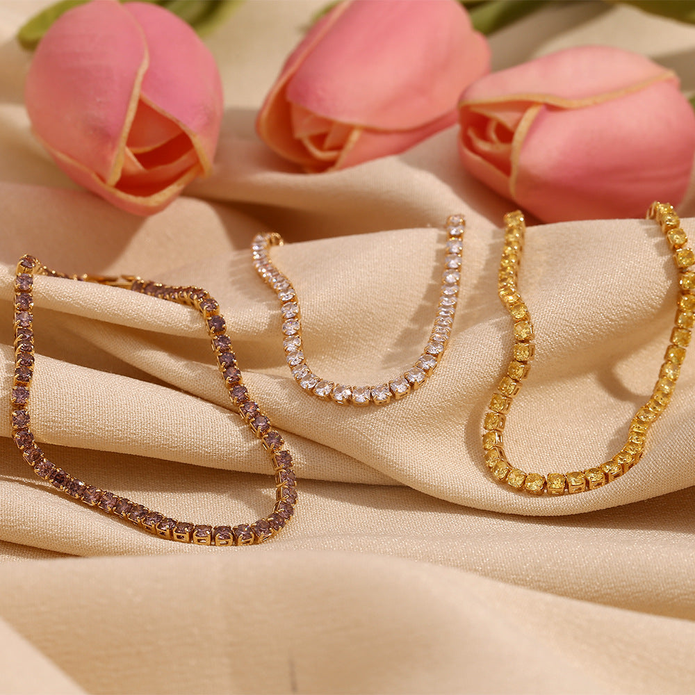 Minimalist Zircon Pink Chain Bracelet