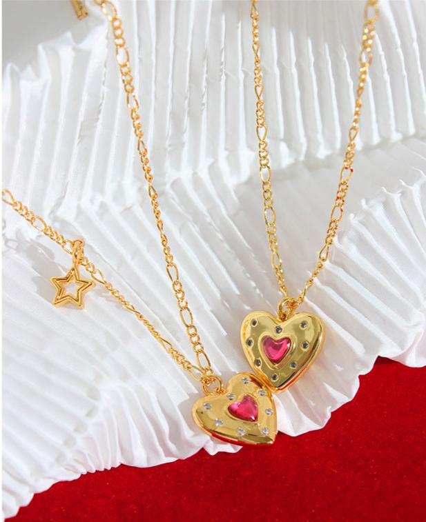 Vintage heart pendant necklace with diamond accents – gold plated brass by STUD-Shop Till You Drop