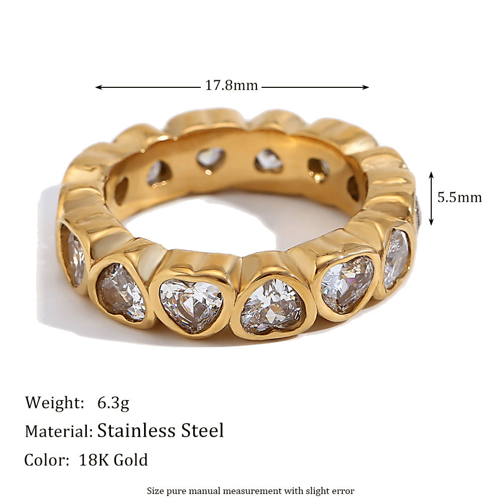 size details of Heart-shaped gold ring with micro-paved white zircon – 18K gold-plated stainless steel – romantic daily wear jewelry by STUD (Shop Till You Drop)