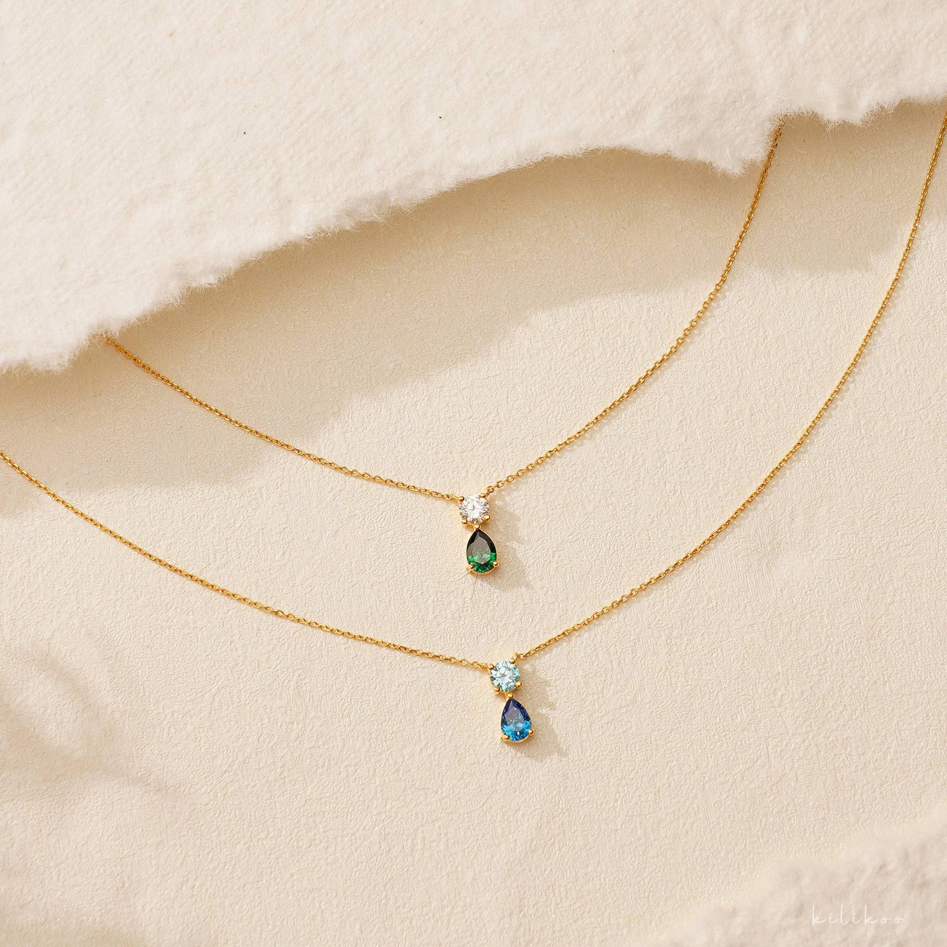 18K gold plated birthstone necklace with vintage zircon pendant – STUD