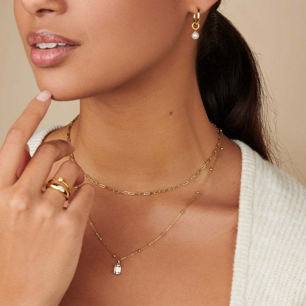 18K gold plated birthstone necklace with zircon rectangular pendant – STUD