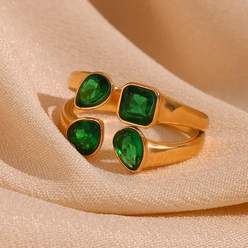 Elegant 18K Gold-Plated Double-Layer Heart & Teardrop Zircon Ring