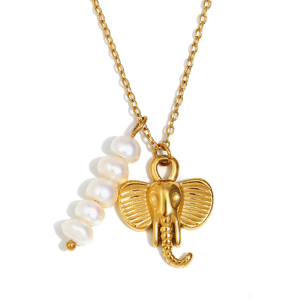 18K gold plated elephant pendant necklace with freshwater pearls – boho chic by STUD
