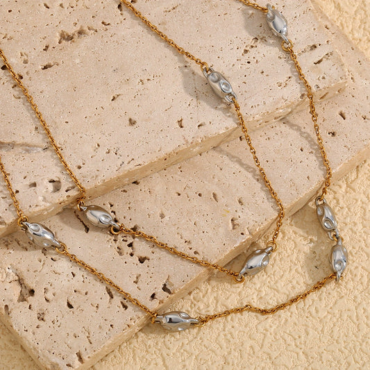 18K gold plated two-tone layered beaded necklace – modern, waterproof & anti-tarnish