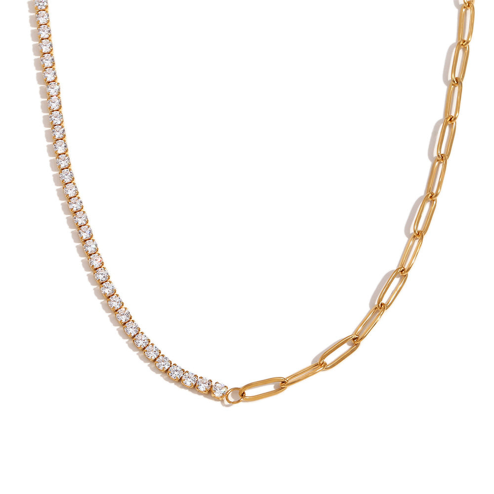 Close View of Gold paperclip chain necklace with zircon accents – 18K gold-plated, waterproof and hypoallergenic by STUD (Shop Till You Drop)
