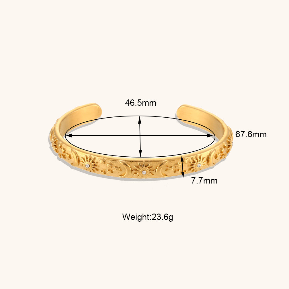 Size Details of 18K gold plated cosmic charm bangle for layering and daily wear – STUD