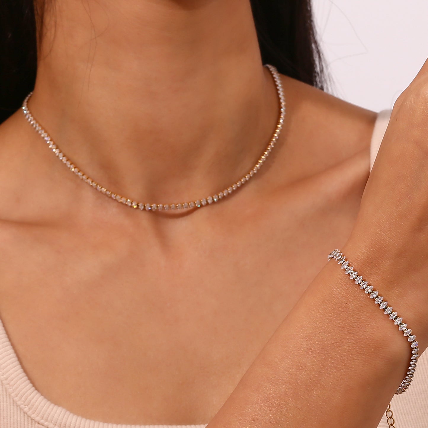 18K gold plated tennis bracelet with high-clarity round-cut zircon stones – STUD