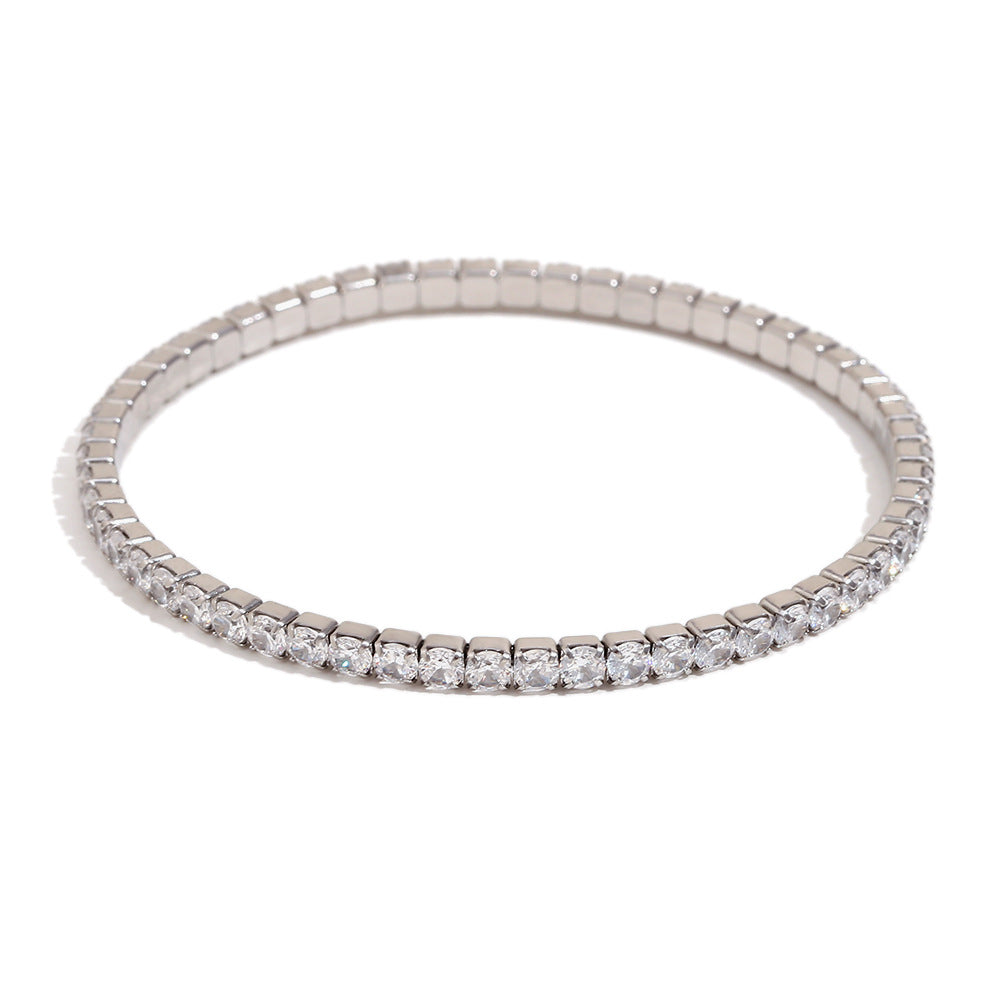 18K gold plated stretch bracelet with round-cut zircon stones – STUD