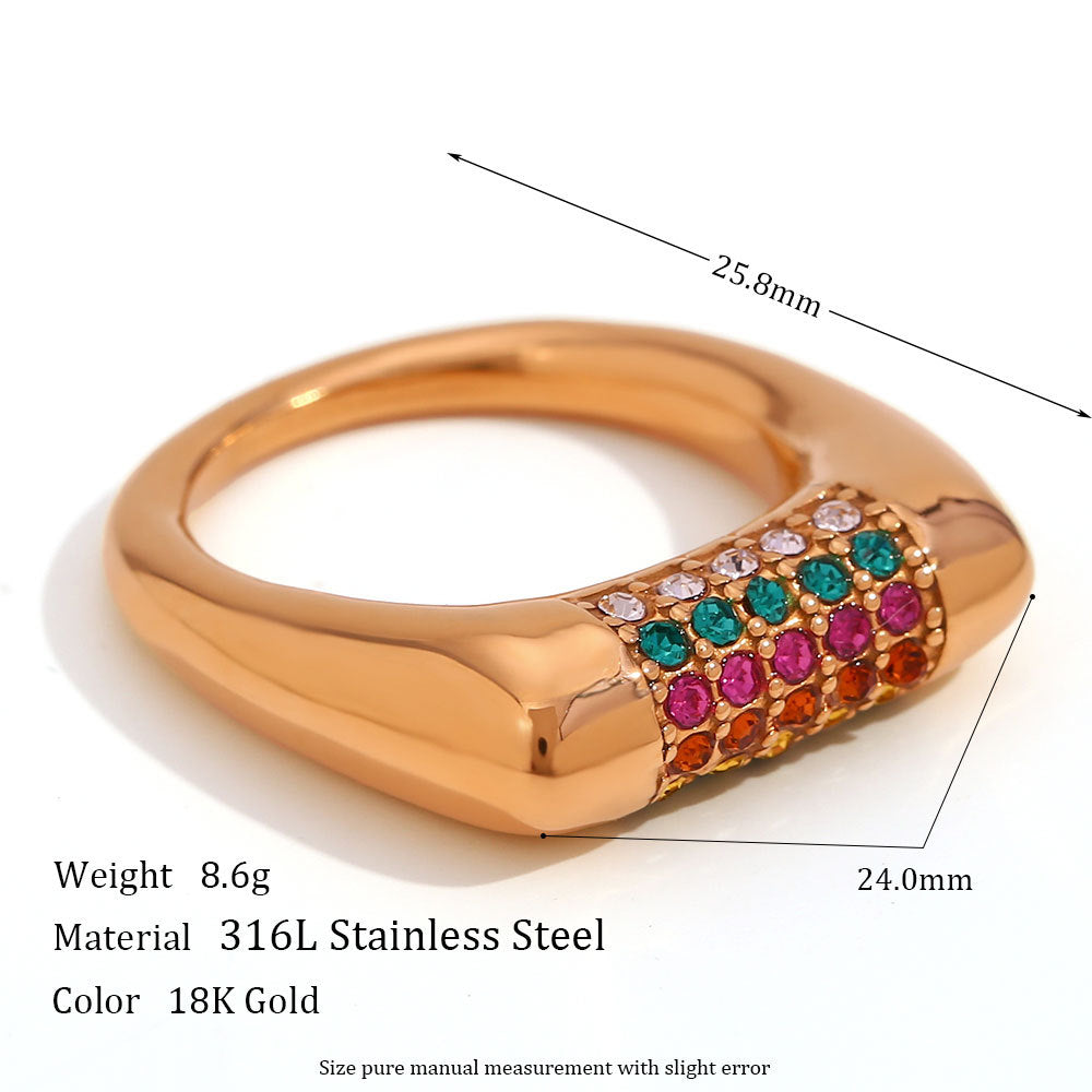 size details of Flat right-angle ring with micro pave zircon – 18K gold-plated stainless steel minimalist geometric jewelry by STUD (Shop Till You Drop)