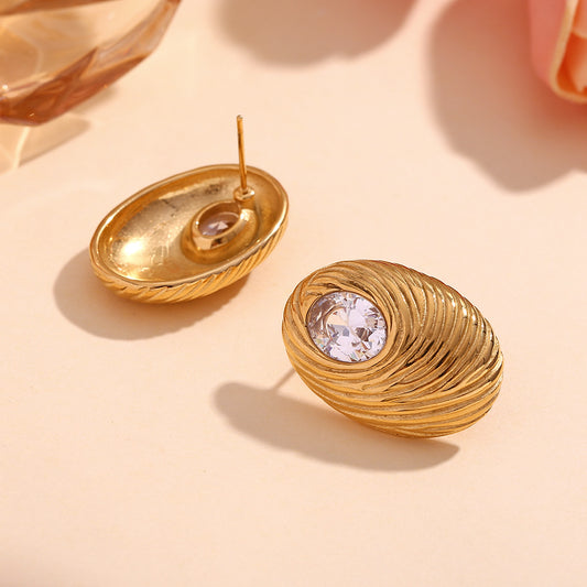 Vintage bird’s nest gold earrings with oval zircon – 18K gold-plated, waterproof, hypoallergenic by STUD (Shop Till You Drop)
