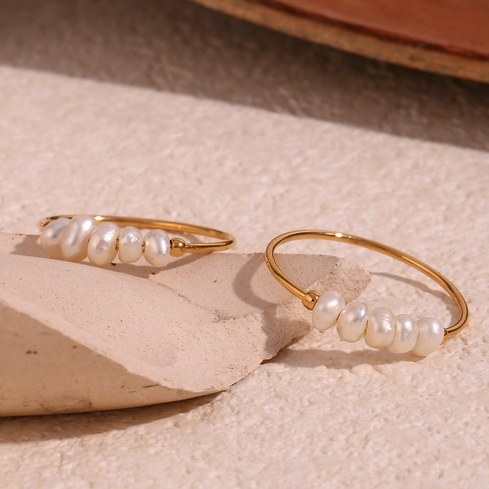 Aesthetic Freshwater Pearl Ring | Elegant 18K Gold-Plated Design