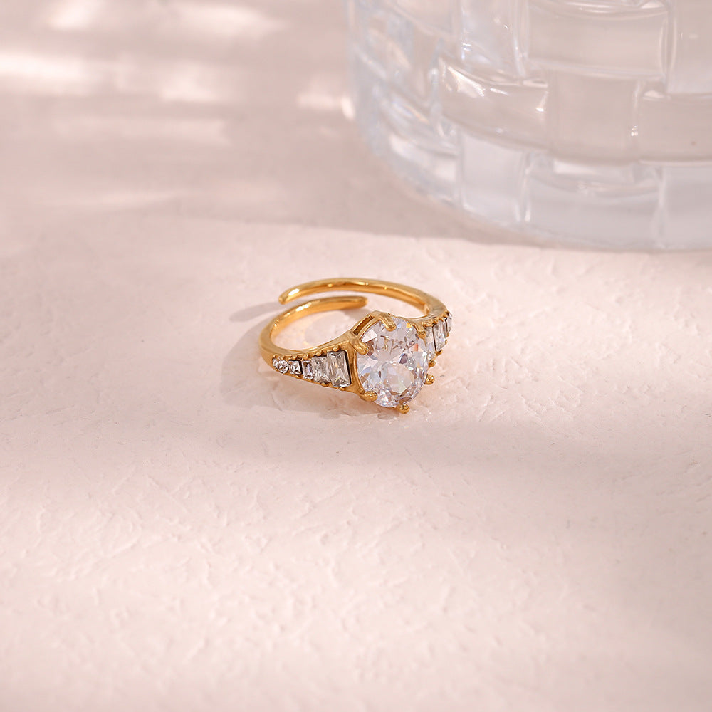 Luxe Adjustable Oval Clear Diamond Ring