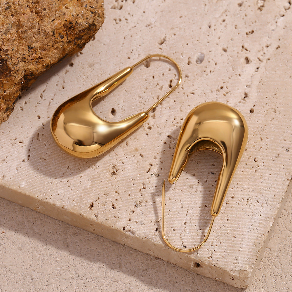 Gold safety pin earrings – 18K gold-plated, modern polished finish, waterproof by STUD (Shop Till You Drop)