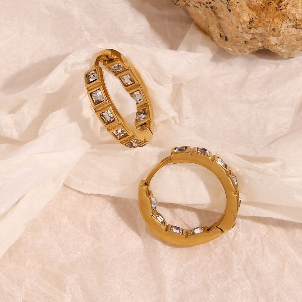 18K Gold-Plated Minimalist Square Zircon Hoop Earrings