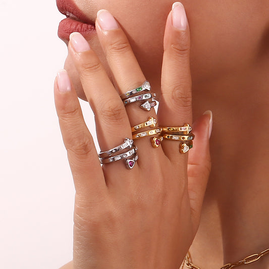 Silver red heart ring with zircon and arrow detailing – adjustable