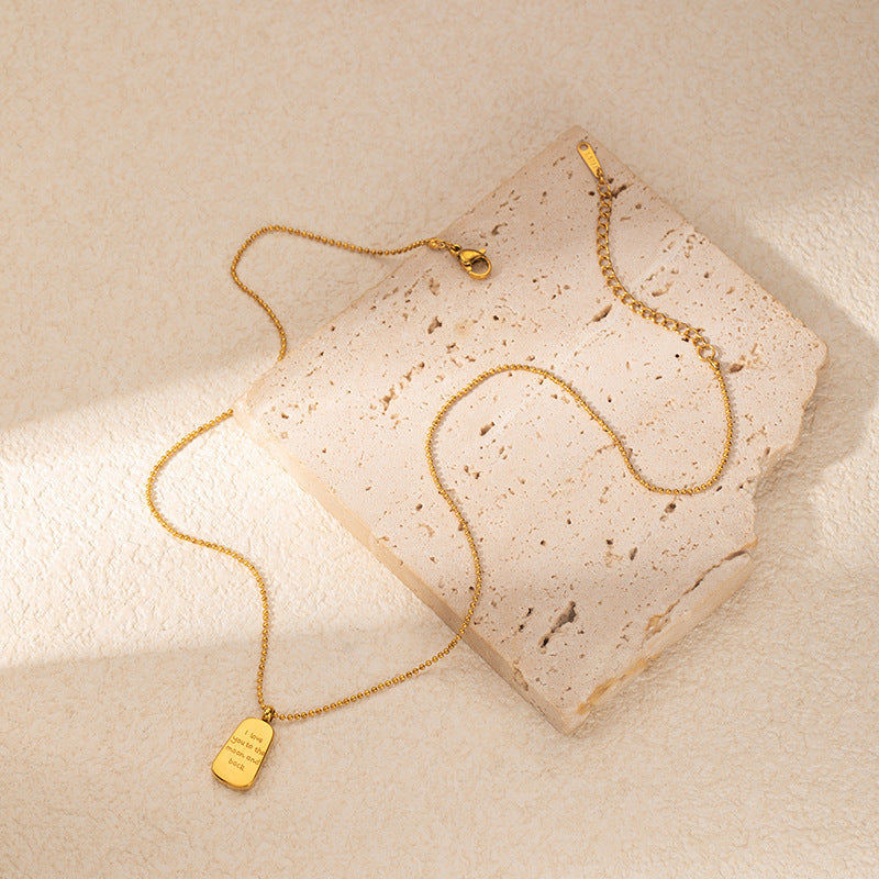 14K gold plated engraved pendant necklace – “I love you to the moon and back” by STUD