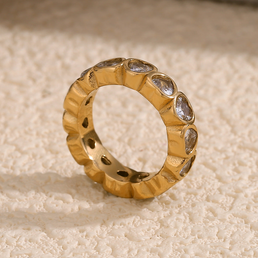 Elegant 18K Gold-Plated Heart Ring with Micro-Paved White Zircon