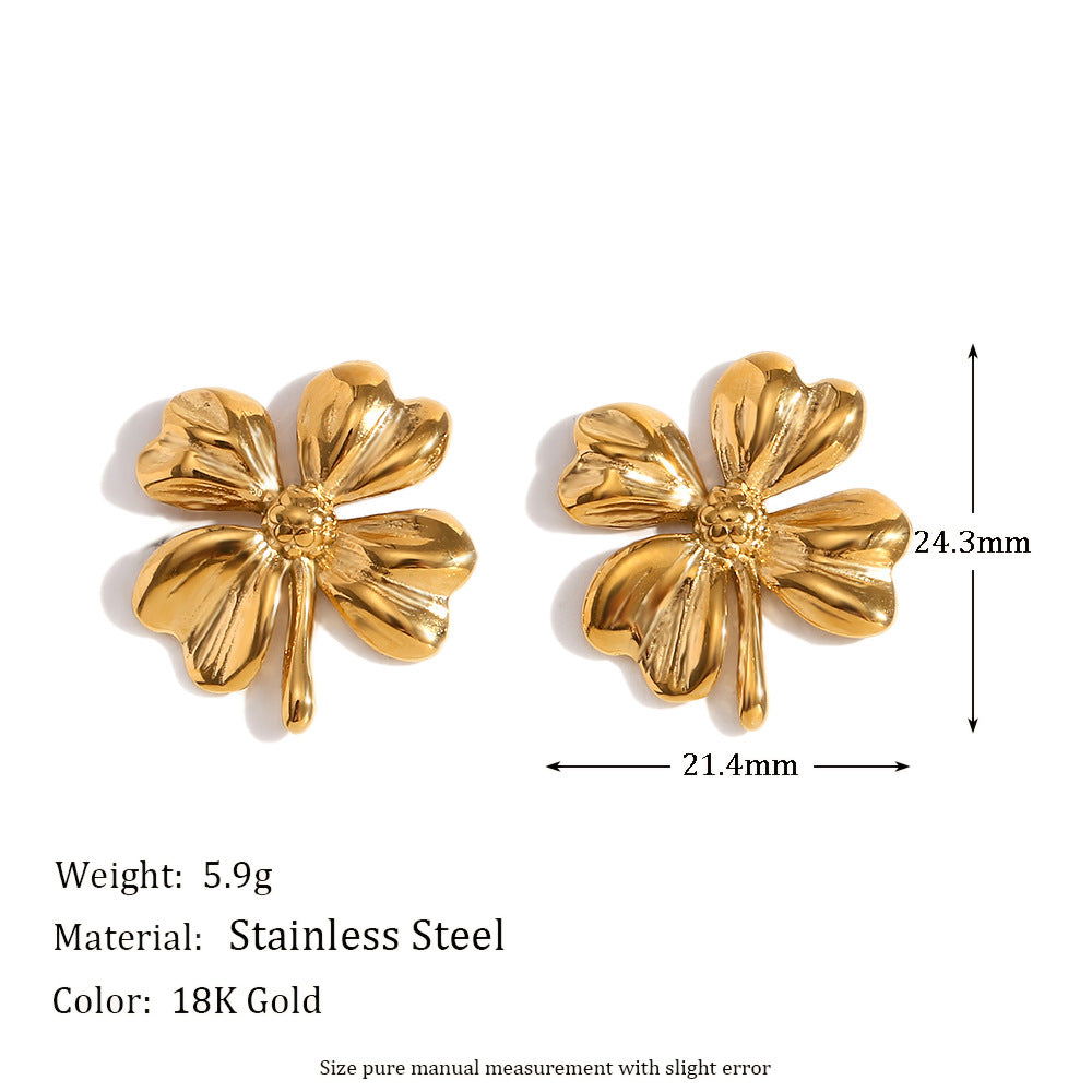 Size Details of Trendy 18K gold-plated flower earrings – retro modern waterproof hypoallergenic studs by STUD (Shop Till You Drop)