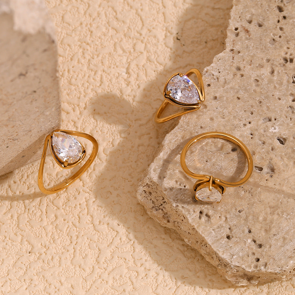 Elegant 18K Gold-Plated Waterdrop Zircon Ring for Women