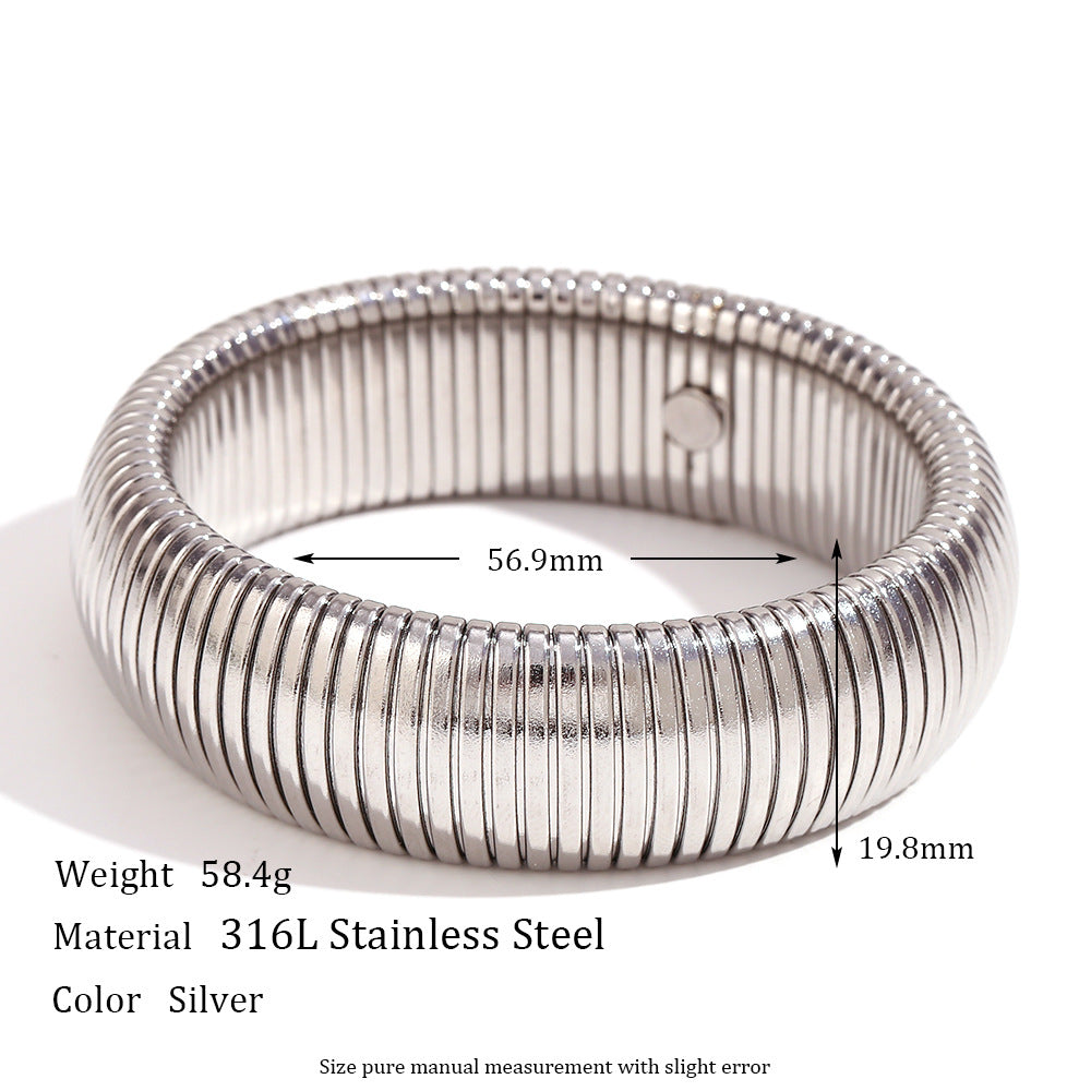 Size Details of 18K gold plated wide elastic snake chain bracelet – flexible and bold design – STUD
