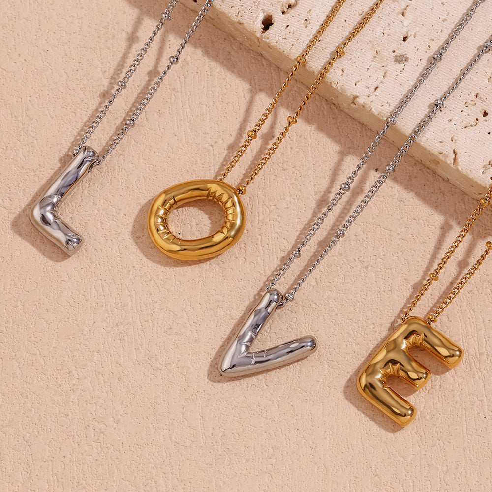 Trendy Balloon Letter Pendant Necklace – 18K Gold Plated Stainless Steel, Cute & Playful Design