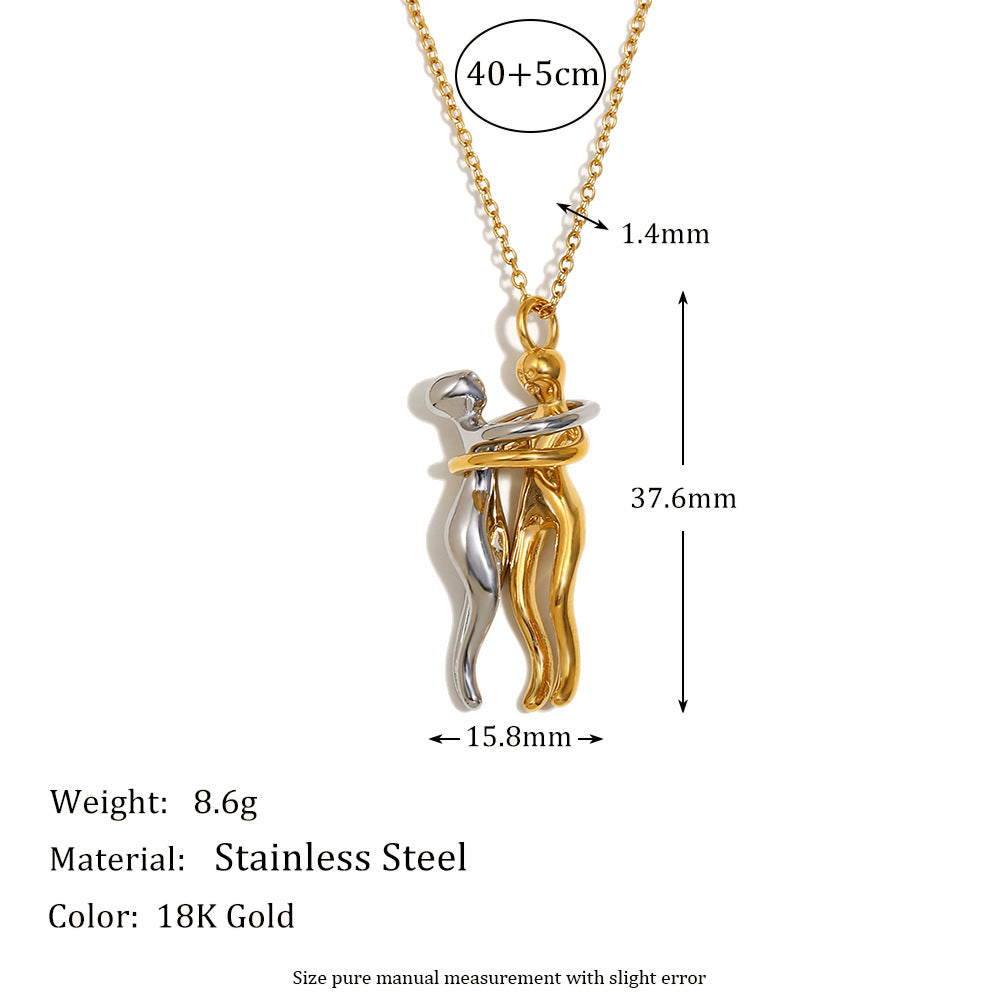 Size Details of Two-tone lovers embrace pendant necklace – 18K gold plated, romantic, hypoallergenic jewelry