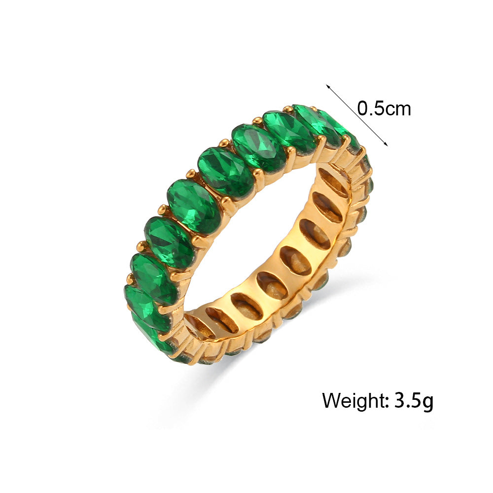 Size details of Green oval zircon ring – minimalist 18K gold-plated stainless steel band – waterproof and lightweight jewelry by STUD (Shop Till You Drop)