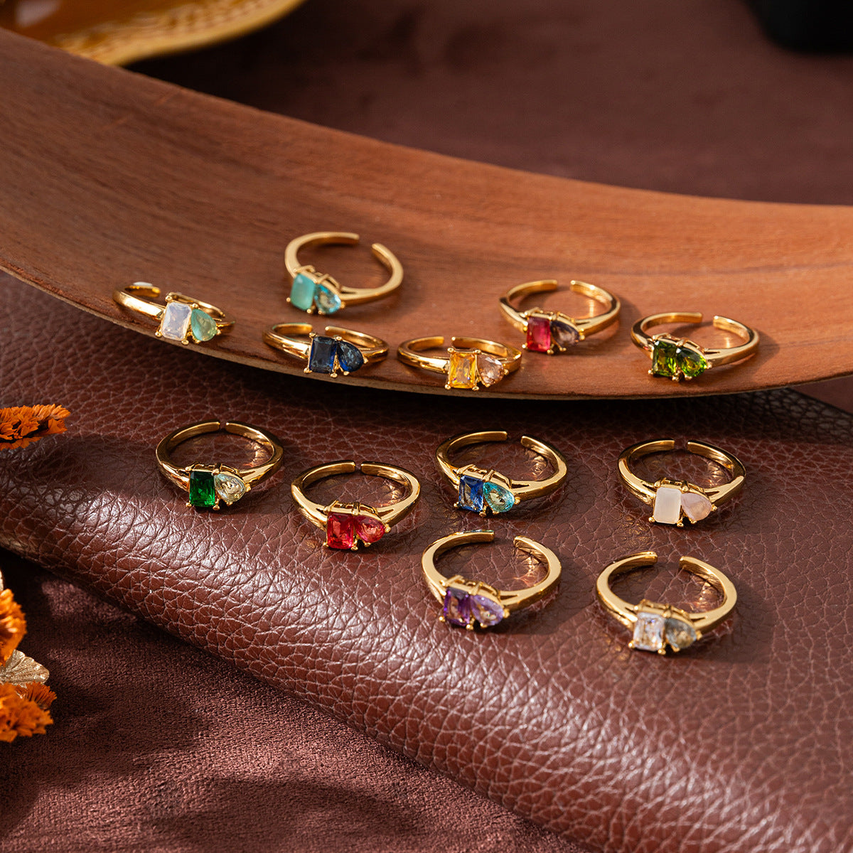 18K gold plated birthstone ring with mix zircon on titanium steel band – STUD