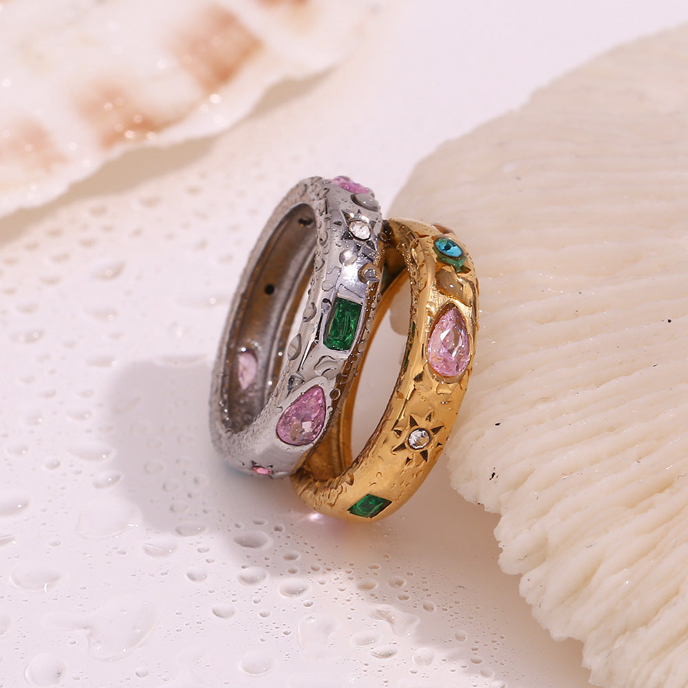 Geometric Silver Zircon Ring