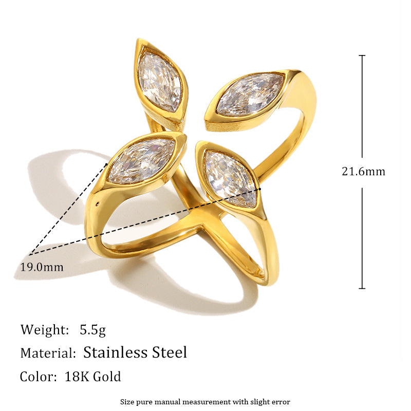 18K gold plated serpent crossover ring with marquise-cut zircon stones – STUD