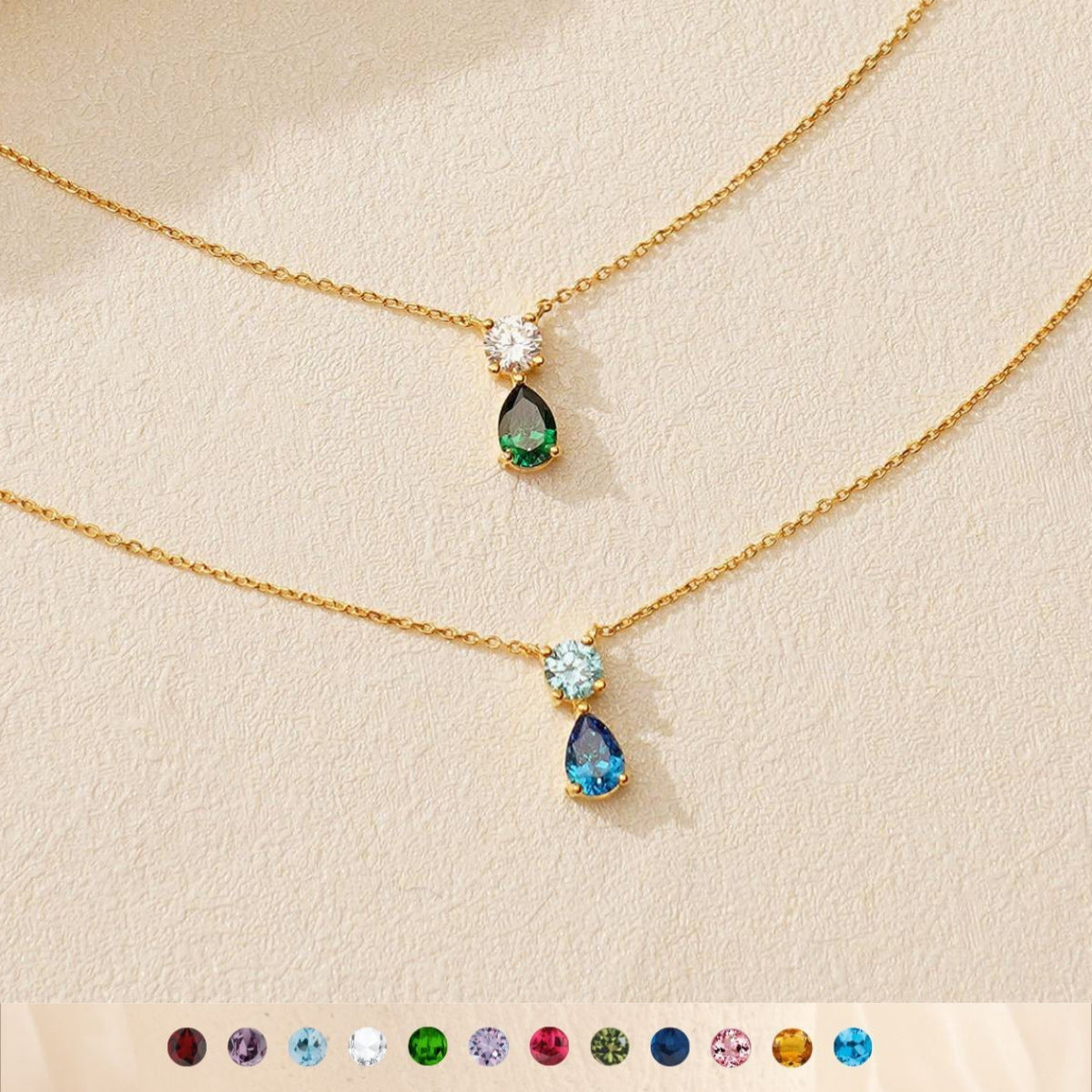 Birthstone Zircon Necklace – 18K Gold Vintage Pendant STUD