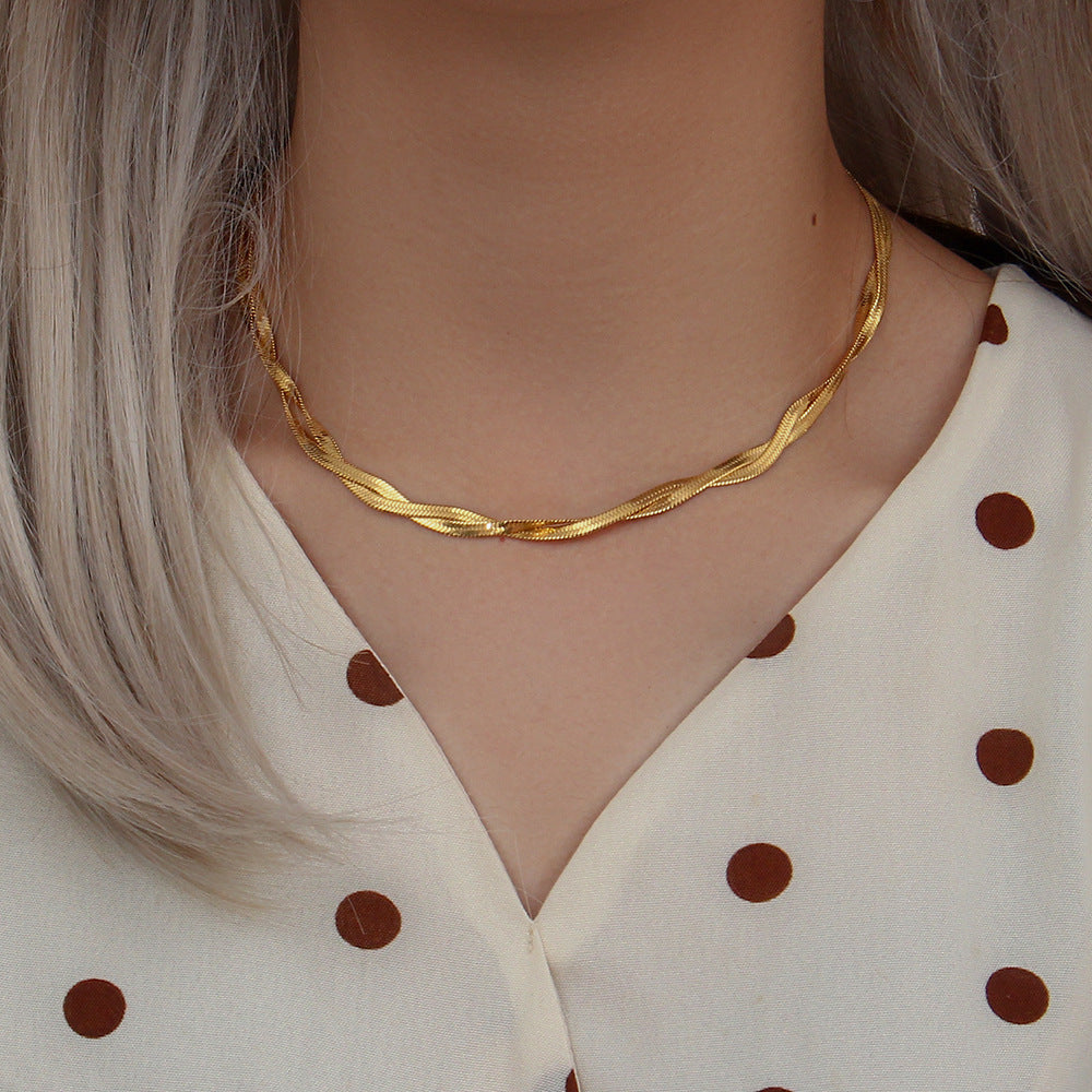 18K gold plated twisted double-strand snake chain necklace – waterproof and elegant by STUD