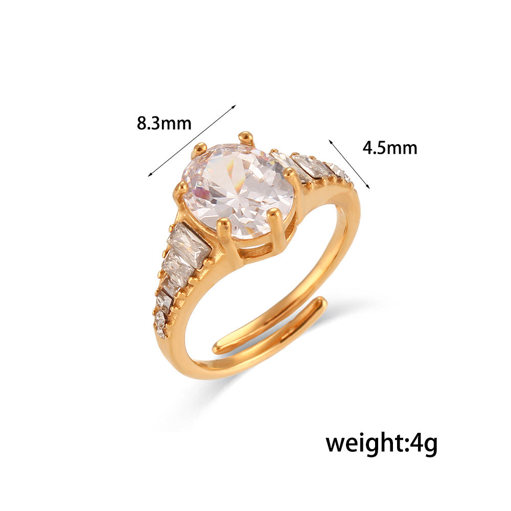 size details of Luxe oval zircon ring – adjustable 18K gold-plated stainless steel with clear gemstone – minimalist Gen Z jewelry by STUD (Shop Till You Drop)