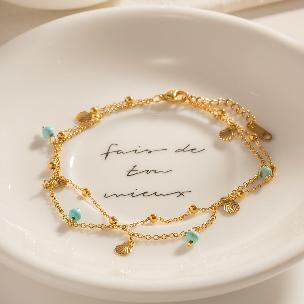Turquoise & Shell Tassel Anklet