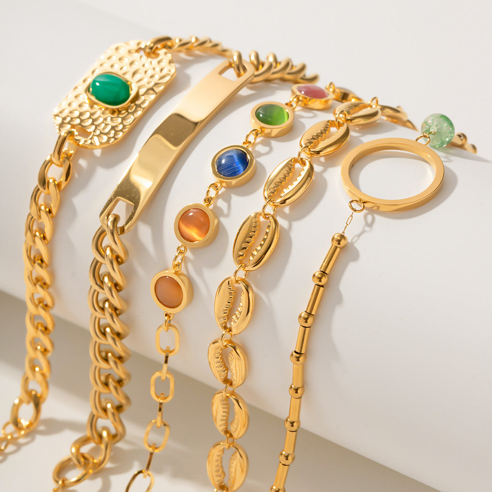 Colorful Cat Eye Bracelet | Trendy 18K Gold-Plated Chain