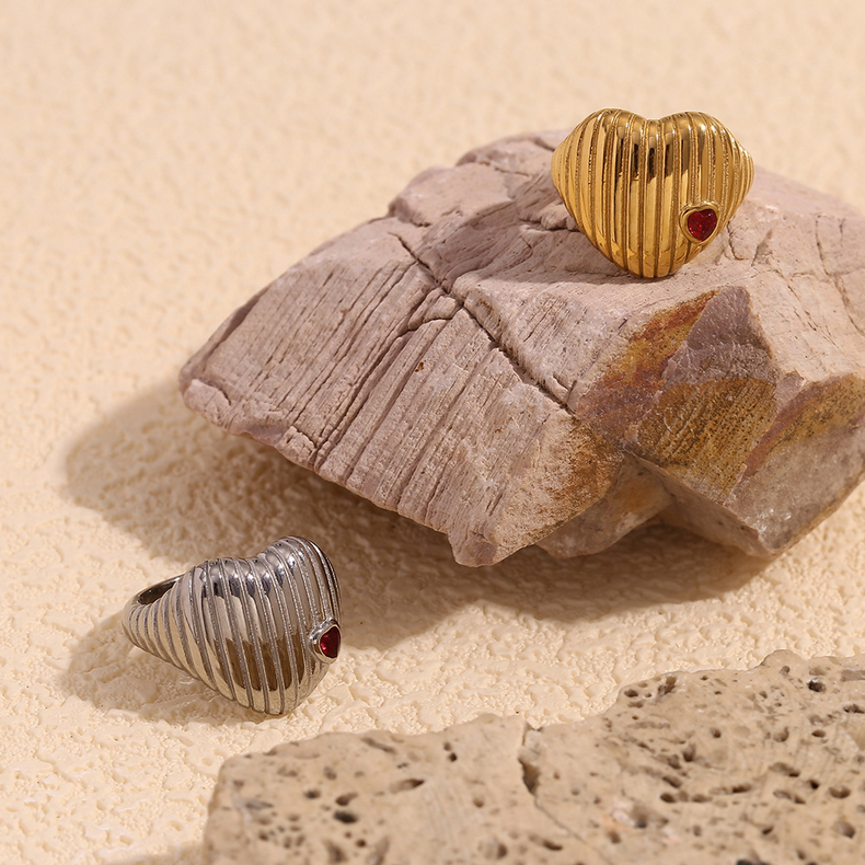 Golden Heart Ring with Ruby Accent
