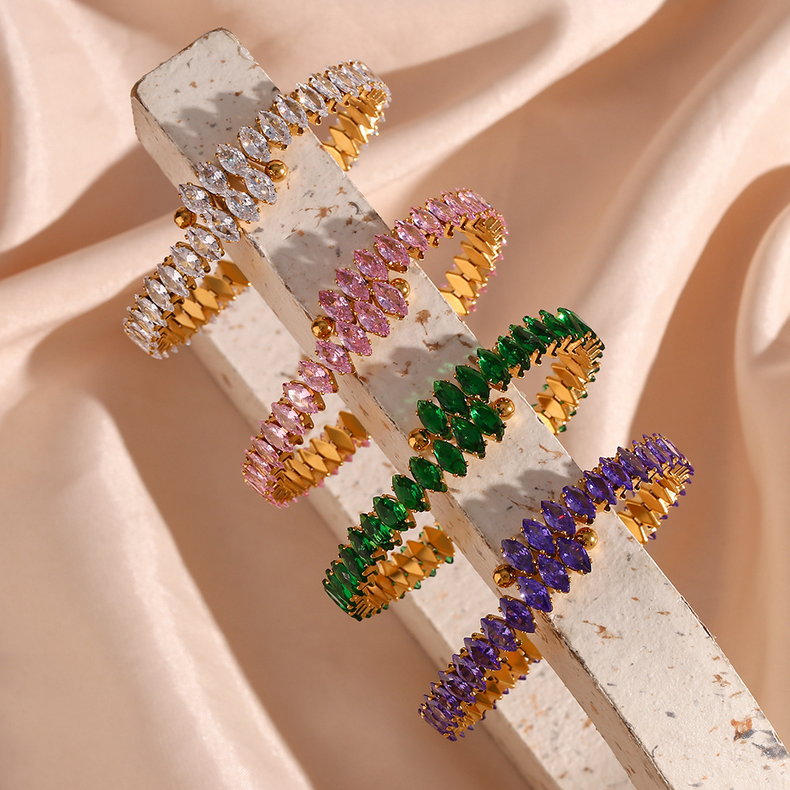 Green Marquise Zircon Open Bangle