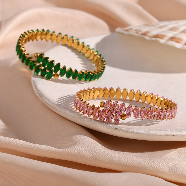 Green Marquise Zircon Open Bangle
