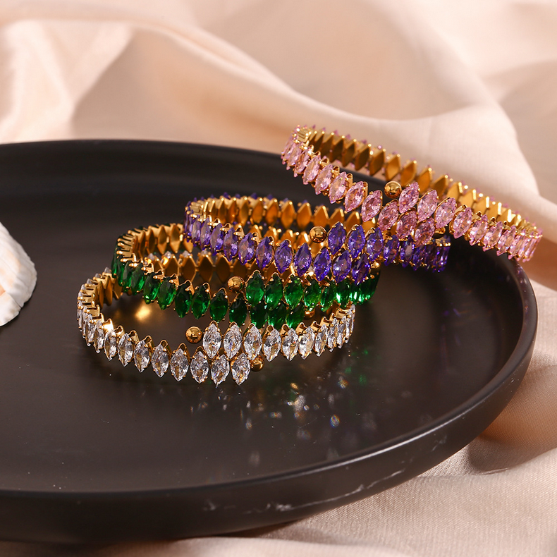 Green Marquise Zircon Open Bangle