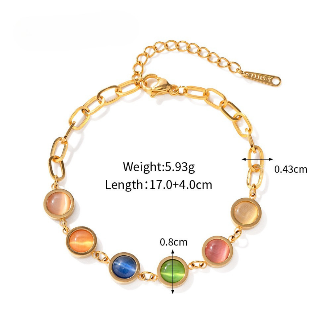 Colorful Cat Eye Bracelet | Trendy 18K Gold-Plated Chain