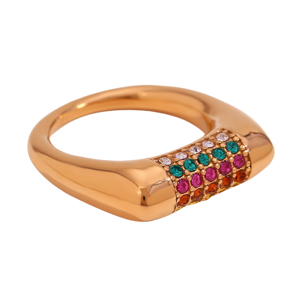 Minimalist 18K Gold-Plated Flat Right-Angle Ring with Micro Pave Zircon